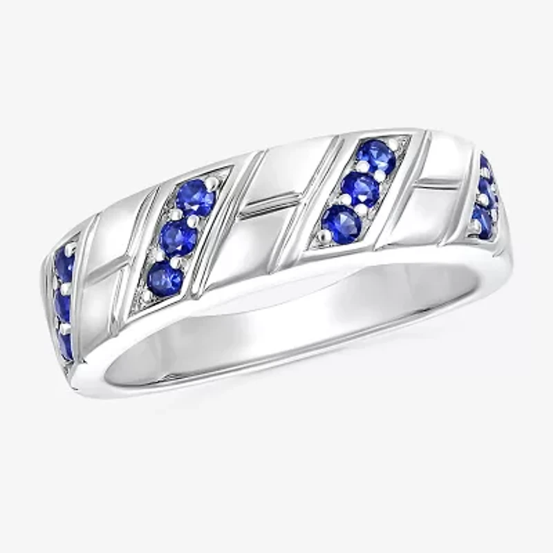 Mens Lab Created Blue Sapphire Sterling Silver Fashion Ring