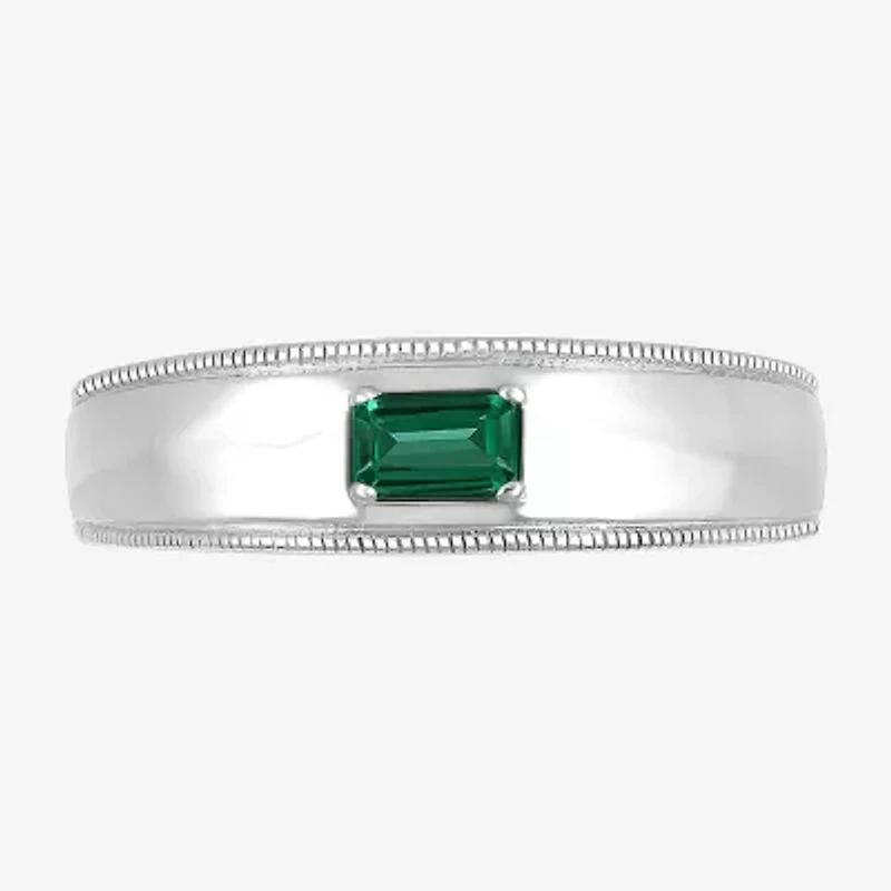 Mens Lab Created Green Emerald Sterling Silver Fashion Ring