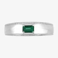 Mens Lab Created Green Emerald Sterling Silver Fashion Ring