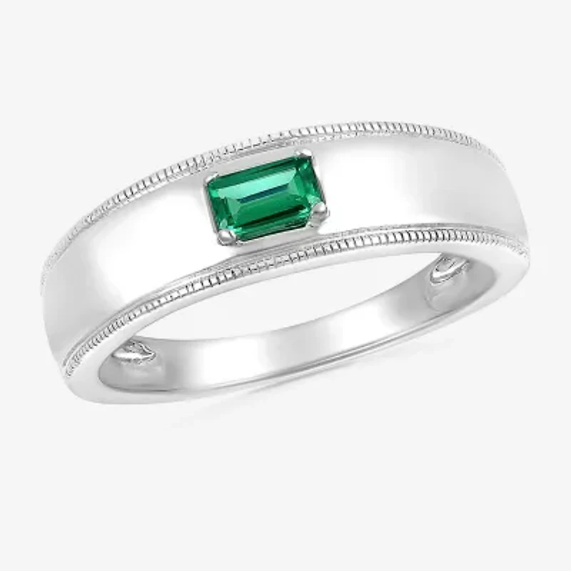 Mens Lab Created Green Emerald Sterling Silver Fashion Ring