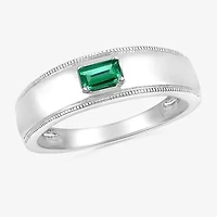 Mens Lab Created Green Emerald Sterling Silver Fashion Ring