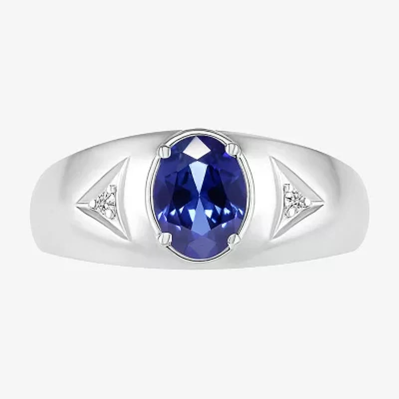 Mens Lab Created Blue Sapphire Sterling Silver Fashion Ring
