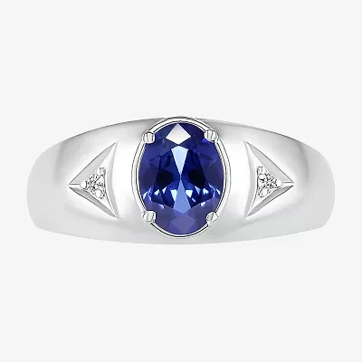 Mens Lab Created Blue Sapphire Sterling Silver Fashion Ring