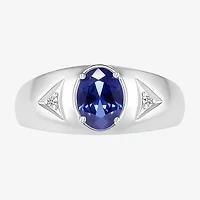 Mens Lab Created Blue Sapphire Sterling Silver Fashion Ring