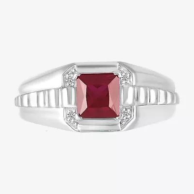 Mens Lab Created Red Ruby Sterling Silver Fashion Ring