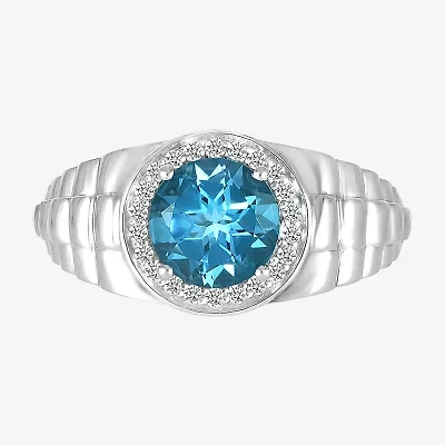 Mens Genuine Blue Topaz Sterling Silver Fashion Ring