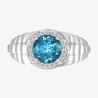 Mens Genuine Blue Topaz Sterling Silver Fashion Ring
