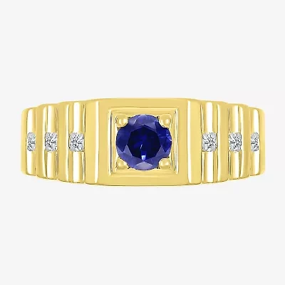 Mens Lab Created Blue Sapphire 10K Gold Fashion Ring