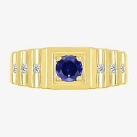 Mens Lab Created Blue Sapphire 10K Gold Fashion Ring