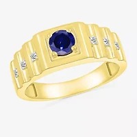 Mens Lab Created Blue Sapphire 10K Gold Fashion Ring