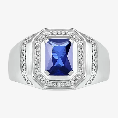 Mens Lab Created Blue Sapphire Sterling Silver Fashion Ring