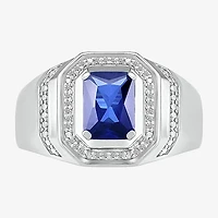 Mens Lab Created Blue Sapphire Sterling Silver Fashion Ring