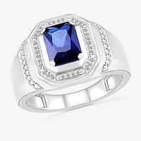 Mens Lab Created Blue Sapphire Sterling Silver Fashion Ring