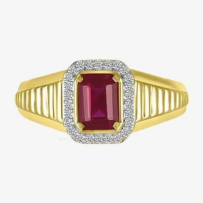 Mens Lab Created Red Ruby 10K Gold Fashion Ring