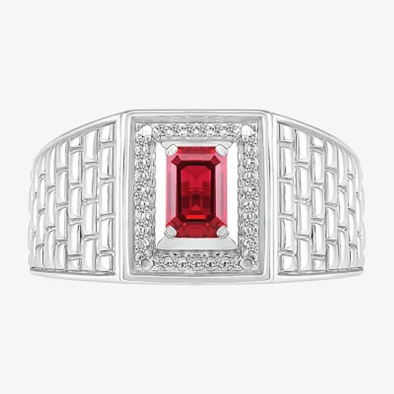 Mens Lab Created Red Ruby Sterling Silver Fashion Ring