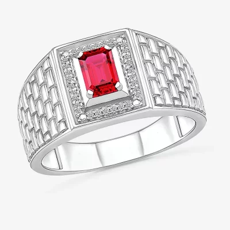 Mens Lab Created Red Ruby Sterling Silver Fashion Ring