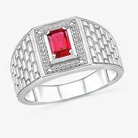 Mens Lab Created Red Ruby Sterling Silver Fashion Ring