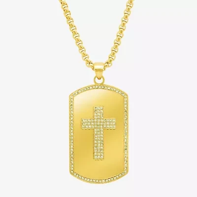 Mens White Cubic Zirconia 18K Gold over Stainless Steel Pendant Necklace