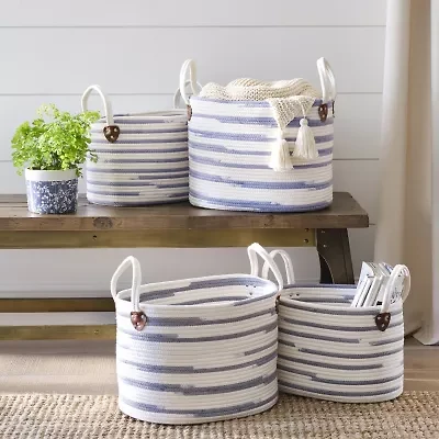 Handcrafted 4 Home Blue Oval Rope Decorative Basket