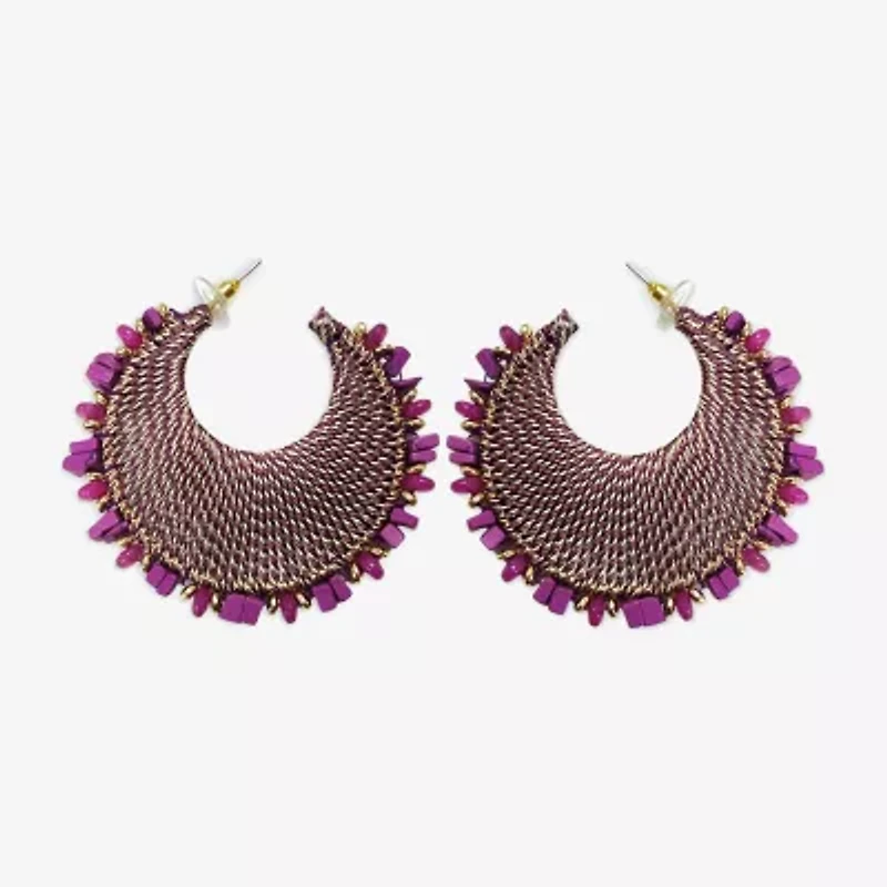 Bijoux Bar Thread Wrapped Open Womens 5 Inch Hoop Earrings