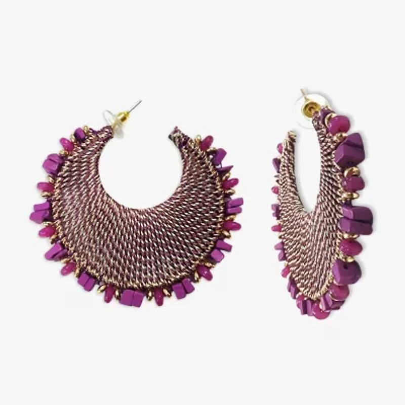 Bijoux Bar Thread Wrapped Open Womens 5 Inch Hoop Earrings