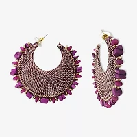 Bijoux Bar Thread Wrapped Open Womens 5 Inch Hoop Earrings