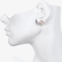 Bijoux Bar Delicates Rose Tone Pave Framed Glass 11.8mm Square Stud Earrings