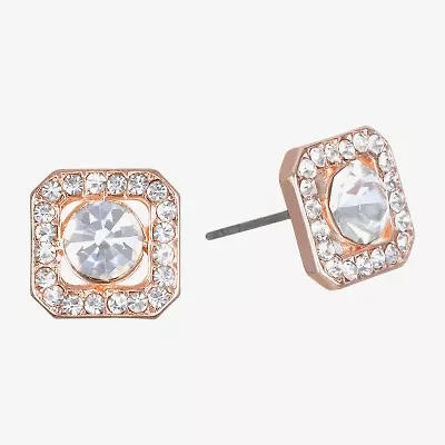 Bijoux Bar Delicates Rose Tone Pave Framed Glass 11.8mm Square Stud Earrings