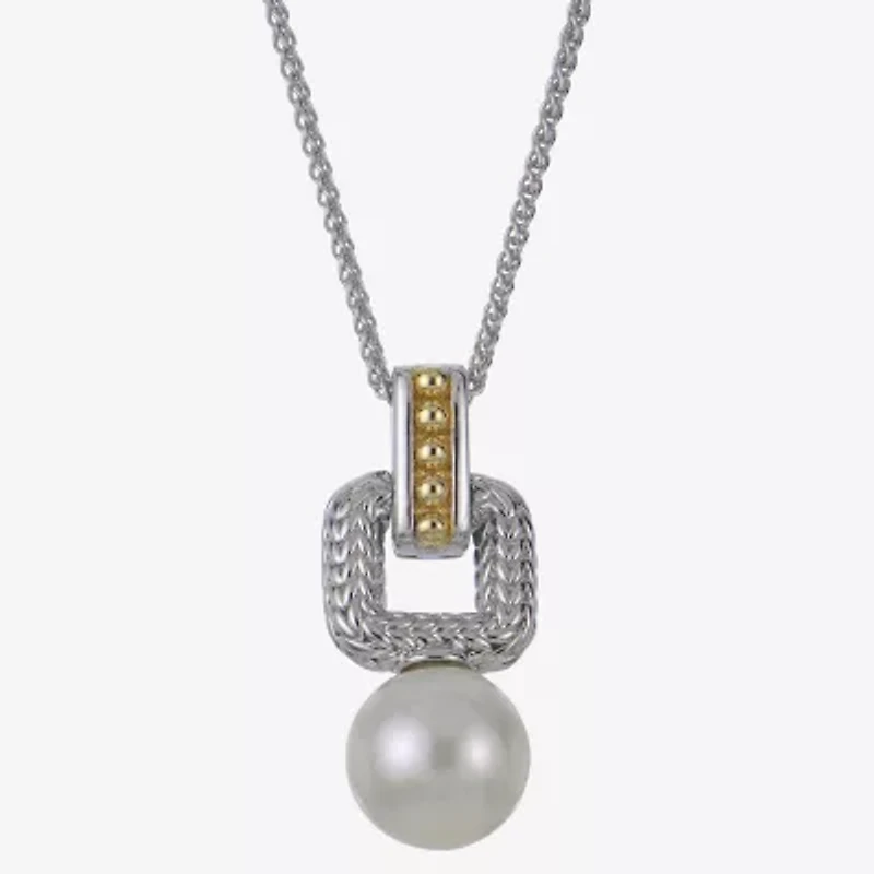 Womens White Cultured Freshwater Pearl 14K Two Tone Gold Over Silver 18 Inch Pendant Necklace