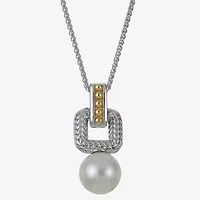 Womens White Cultured Freshwater Pearl 14K Two Tone Gold Over Silver 18 Inch Pendant Necklace