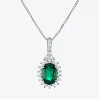 Womens Lab Created Green Emerald Sterling Silver 18 Inch Pendant Necklace
