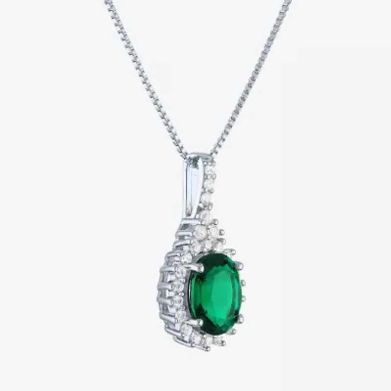 Womens Lab Created Green Emerald Sterling Silver 18 Inch Pendant Necklace