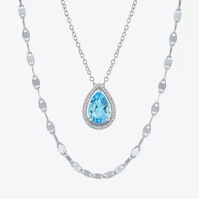 2-pc.Birthstone Necklace Set Sterling Silver
