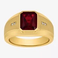 Mens Lab Created Ruby 14K Gold Over Silver Fashion Ring