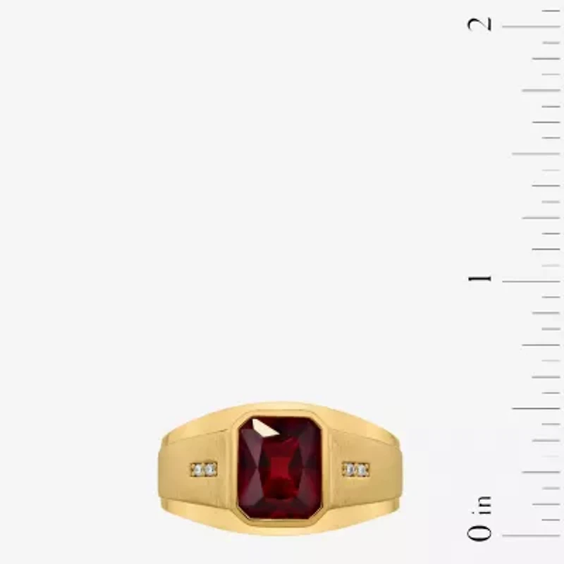 Mens Lab Created Ruby 14K Gold Over Silver Fashion Ring