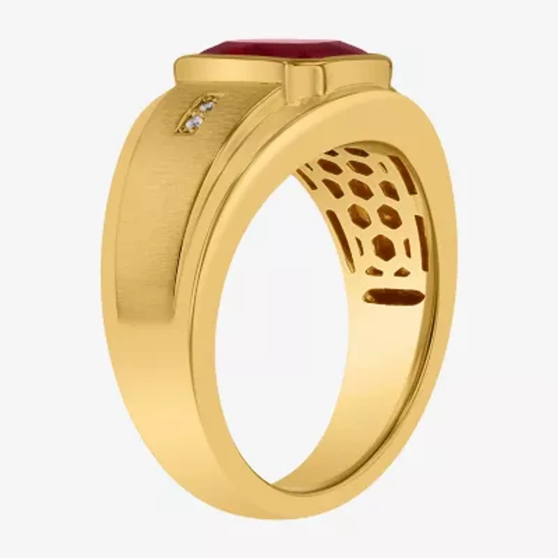 Mens Lab Created Ruby 14K Gold Over Silver Fashion Ring