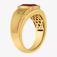 Mens Lab Created Ruby 14K Gold Over Silver Fashion Ring