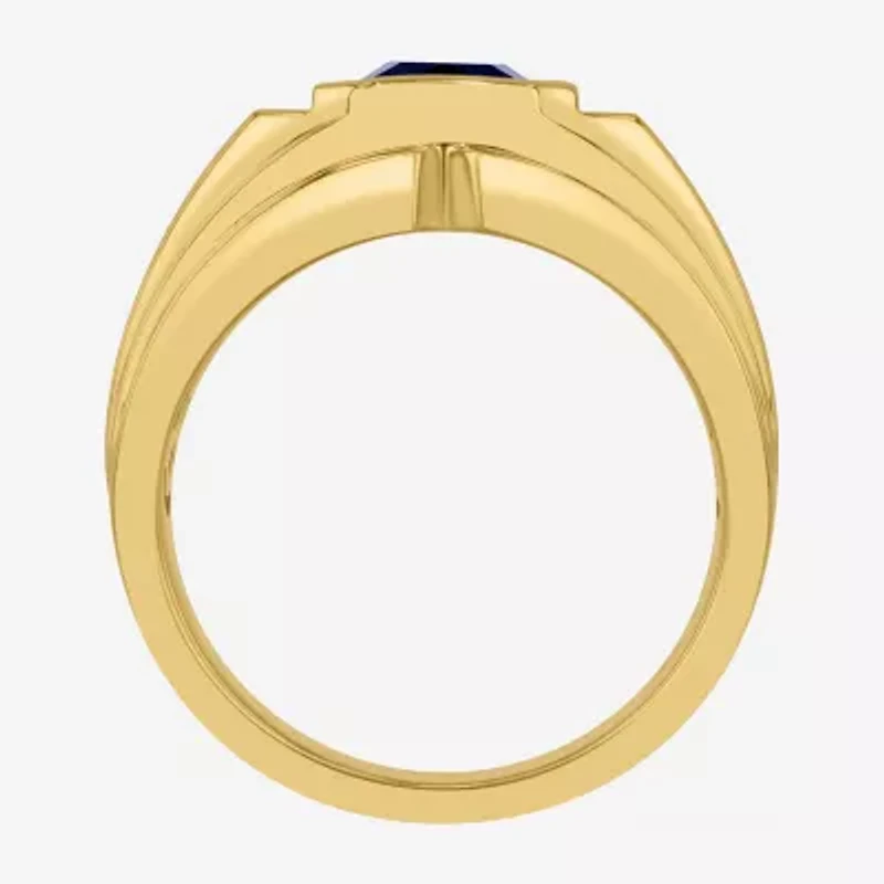 Mens Lab Created Blue Sapphire 14K Gold Over Silver Sterling Fashion Ring