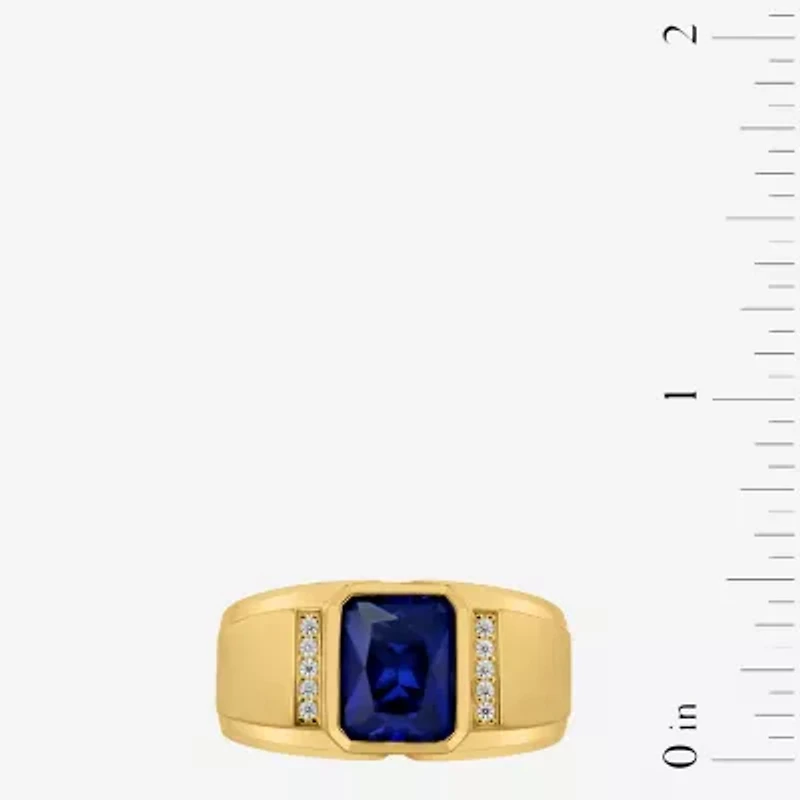 Mens Lab Created Blue Sapphire 14K Gold Over Silver Sterling Fashion Ring