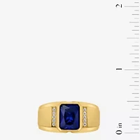 Mens Lab Created Blue Sapphire 14K Gold Over Silver Sterling Fashion Ring