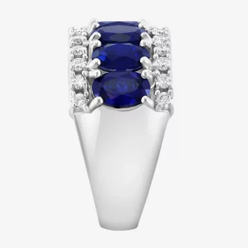 Effy  Womens 1/2 CT. T.W. Lab Created Blue Sapphire 14K White Gold Oval Band