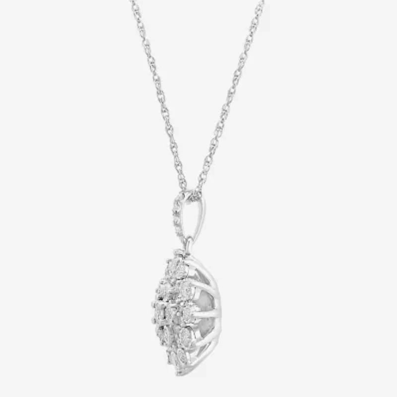 Effy  Womens 1/2 CT. T.W. Natural White Diamond Sterling Silver Flower 16 Inch Pendant Necklace