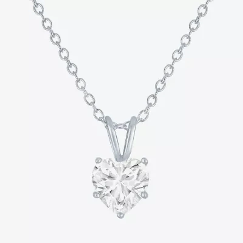 Yes Womens Lab Created White Sapphire Sterling Silver Heart 18 Inch Pendant Necklace