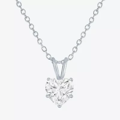 Yes Womens Lab Created White Sapphire Sterling Silver Heart 18 Inch Pendant Necklace