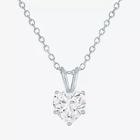 Yes Womens Lab Created White Sapphire Sterling Silver Heart 18 Inch Pendant Necklace