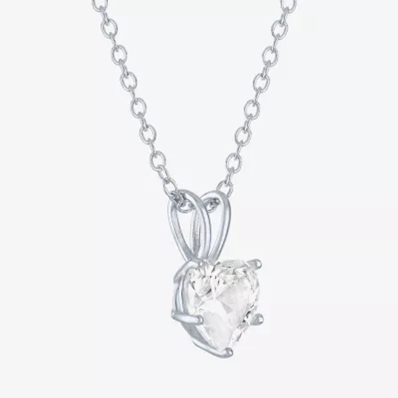 Yes Womens Lab Created White Sapphire Sterling Silver Heart 18 Inch Pendant Necklace