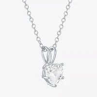 Yes Womens Lab Created White Sapphire Sterling Silver Heart 18 Inch Pendant Necklace