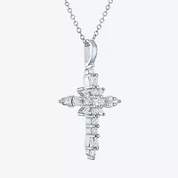 Yes Womens Lab Created White Sapphire Sterling Silver Cross 18 Inch Pendant Necklace