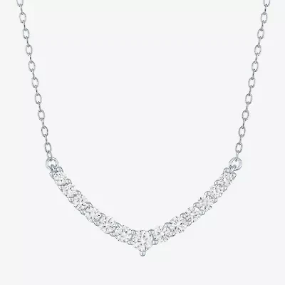 Yes Womens Lab Created White Sapphire Sterling Silver Inch Pendant Necklace