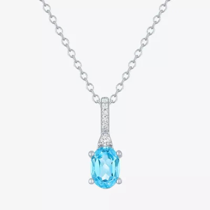 Yes Womens Genuine Blue Topaz Sterling Silver Oval 18 Inch Pendant Necklace